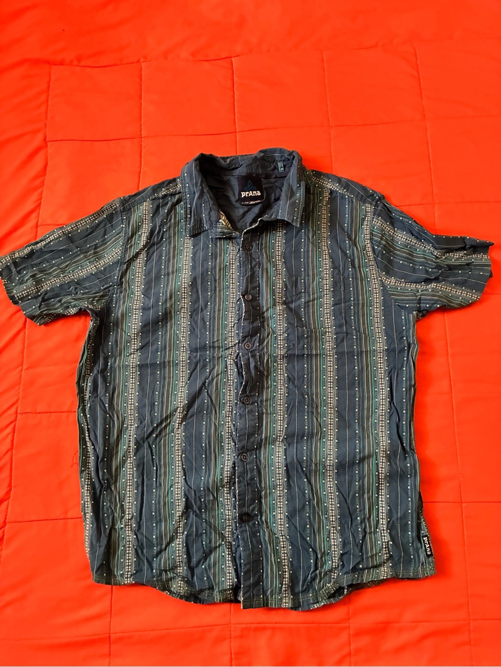 Prana Shirt Mens XL Striped Organic Cotton Short Sleeve Button Up Southwestern